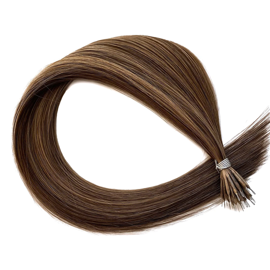 Lux Extensions Rallonges cheveux Brun moyen méché blond foncé #4/8/18 havana Nano Ring