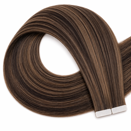 Lux Extensions Brun foncé meché chatain moyen #73 SAINT-TROPEZ bandes adhésives