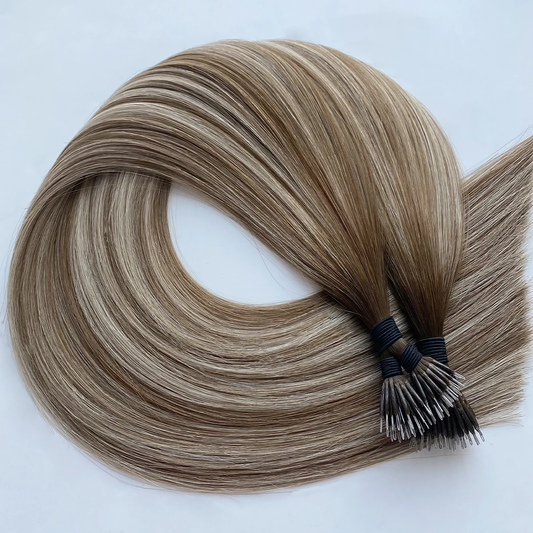 Lux Extensions Rallonges cheveux Chatain foncé ombré meché blond doré clair #79 Helsinki Nano Ring