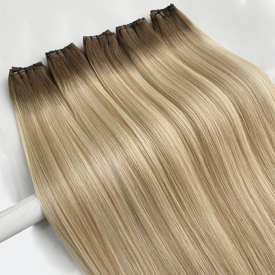Trame Genius WEFT Habit Method Ombré châtain foncé blond doré méché châtain foncé # waichow