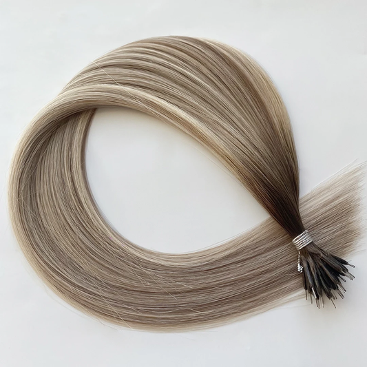 Lux Extensions Rallonges cheveux Blond cendré ombé méché blonc clair  #80  Bora Bora Nano Ring