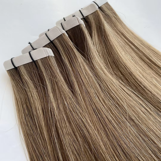 Lux Extensions Rallonges cheveux BANDES ADHÉSIVES Brun miel fondant, exotique #4-8-18 (Havana)
