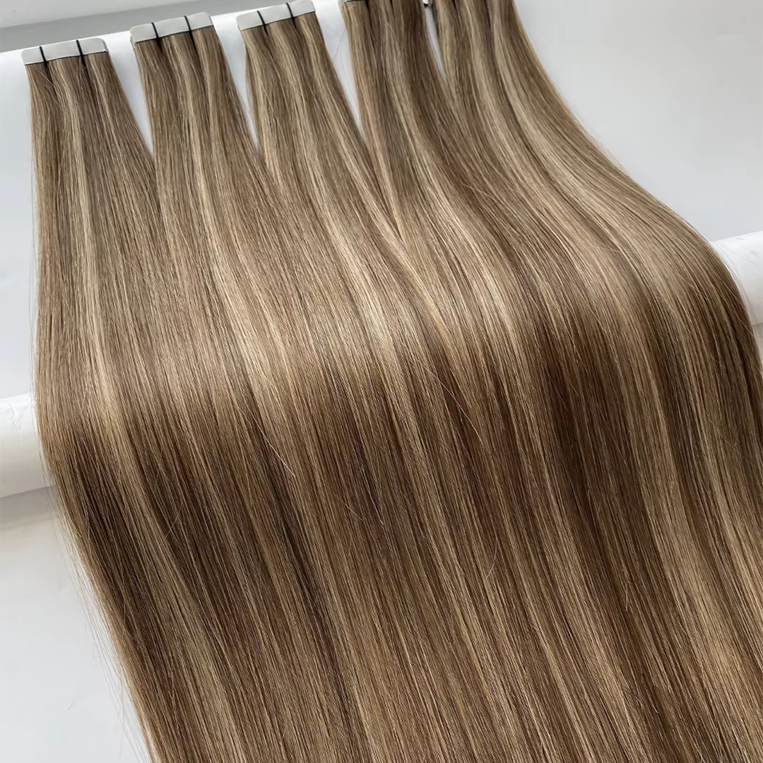 Lux Extensions Rallonges cheveux BANDES ADHÉSIVES Brun miel fondant, exotique #4-8-18 (Havana)