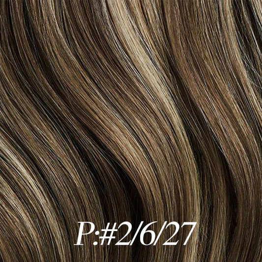 Lux Extensions Rallonges cheveux Brun foncé noisette blond balayage # P2/6/27  U-TIP